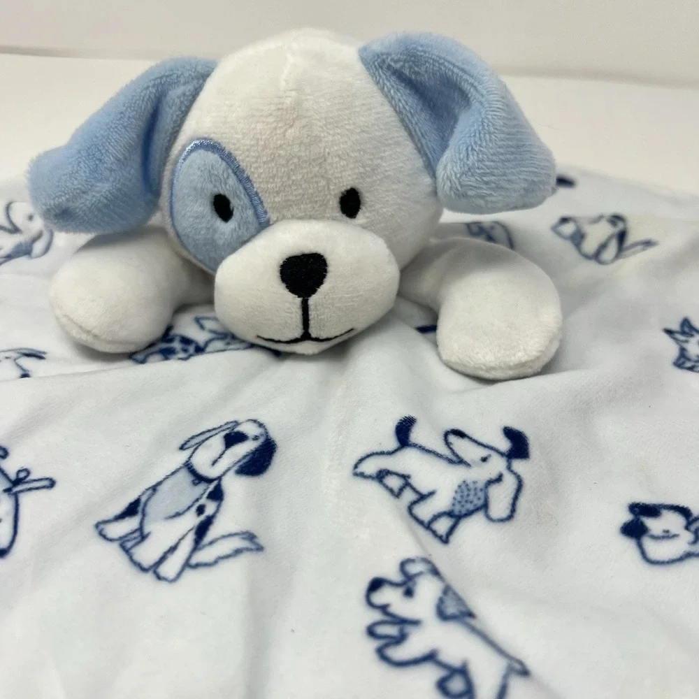 Modern Baby Blue Puppy Dog Lovey Rattle Security‎ Blanket Infant Plush
